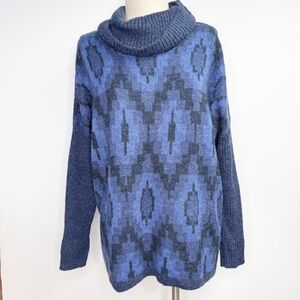 Soft Surroundings Blue Cowl Next Wool Alpaca Soft Knit Pullover‎ Tunic Sweater M